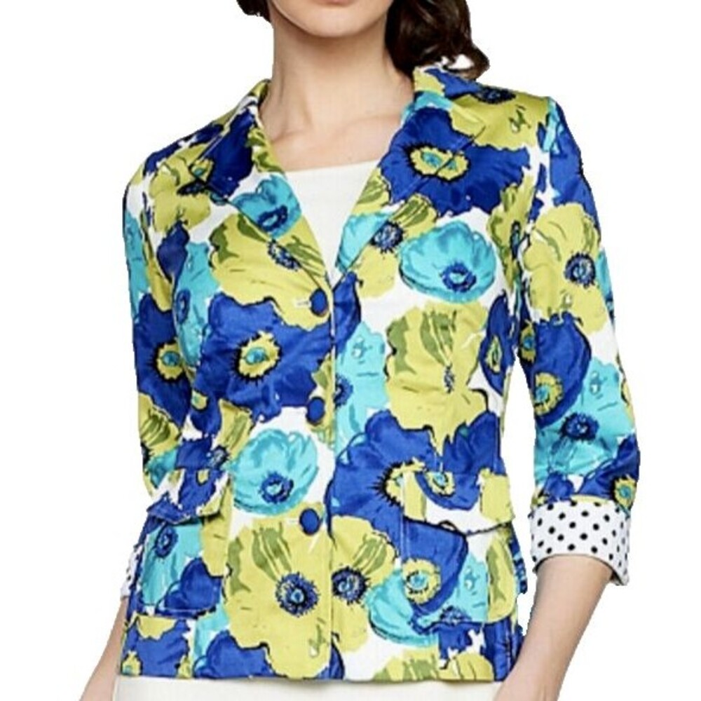 Joan Rivers Floral Bouquet 3/4 Sleeve Jacket Sz 4 Navy/Green NEW